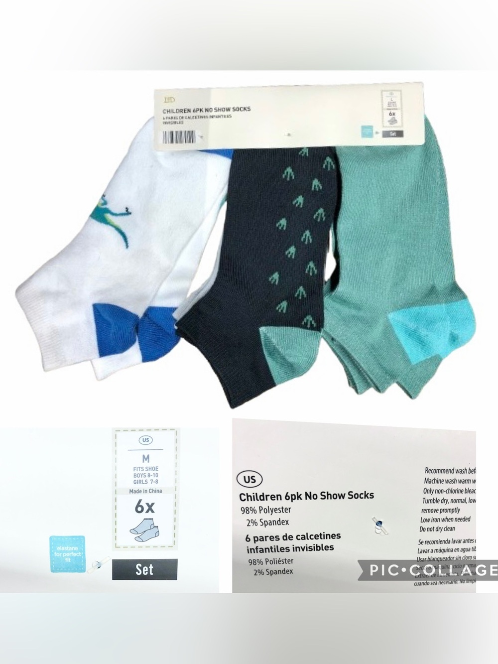 🎈$7🎈NEW LILY & DAN No Show Socks 6pk Dinosaur Multicolored Unisex Boy’s